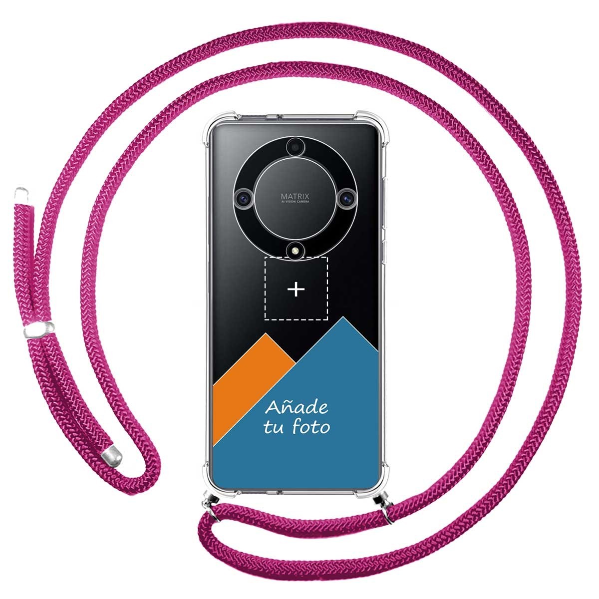 Personaliza tu Funda Colgante Transparente para Huawei Honor Magic 5 Lite 5G con Cordon Rosa Fucsia Dibujo Personalizada