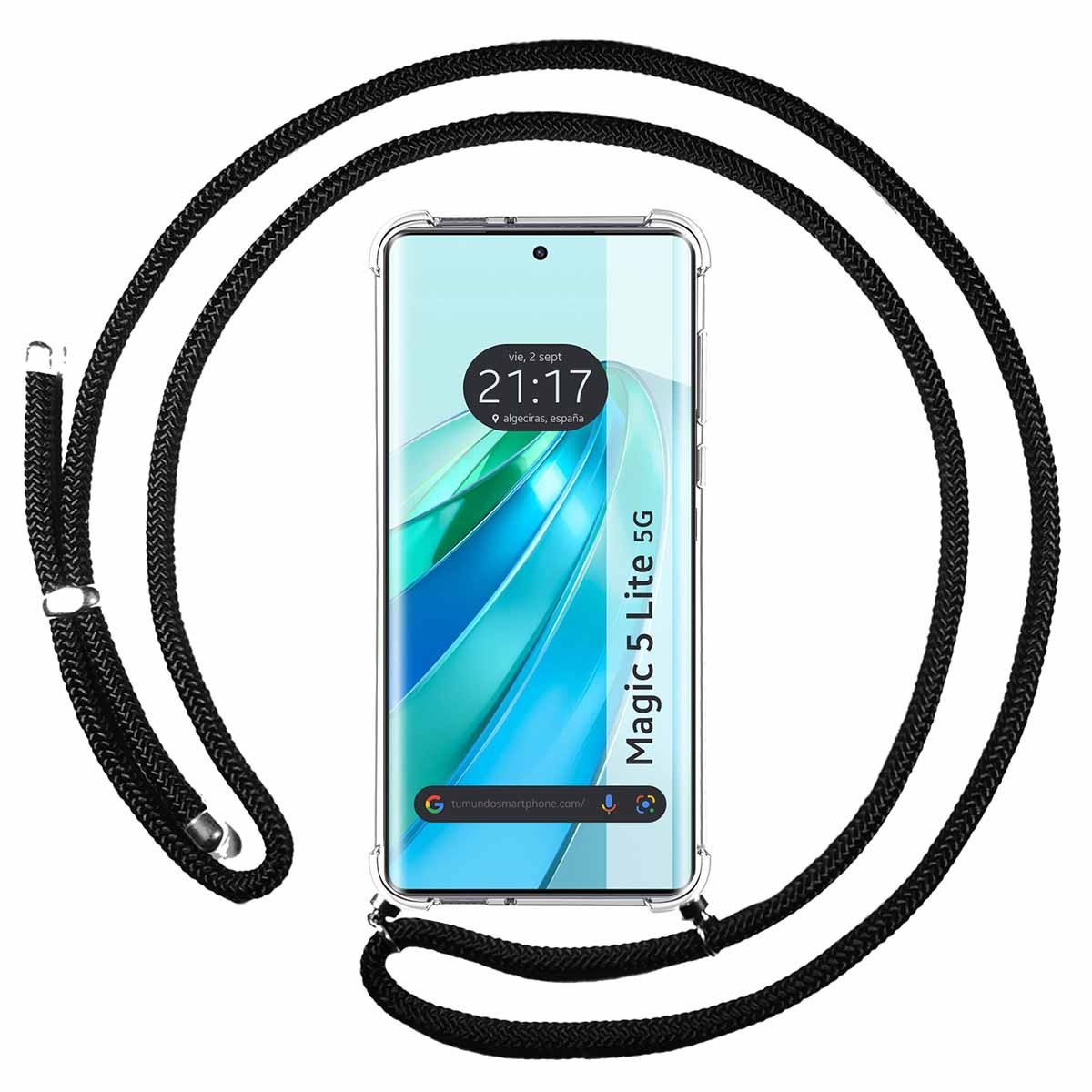 Funda Colgante Transparente para Huawei Honor Magic 5 Lite 5G con Cordon Negro