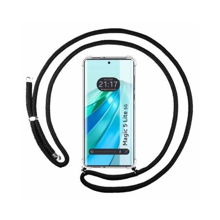 Funda Colgante Transparente para Huawei Honor Magic 5 Lite 5G con Cordon Negro