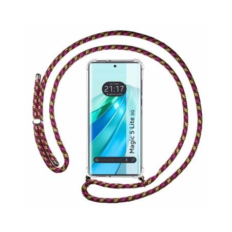 Funda Colgante Transparente para Huawei Honor Magic 5 Lite 5G con Cordon Rosa / Dorado