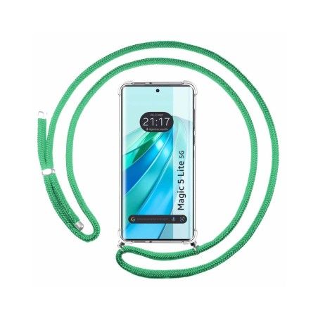 Funda Colgante Transparente para Huawei Honor Magic 5 Lite 5G con Cordon Verde Agua