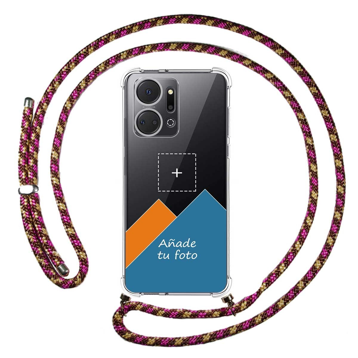 Personaliza tu Funda Colgante Transparente para Huawei Honor X7a con Cordon Rosa / Dorado Dibujo Personalizada