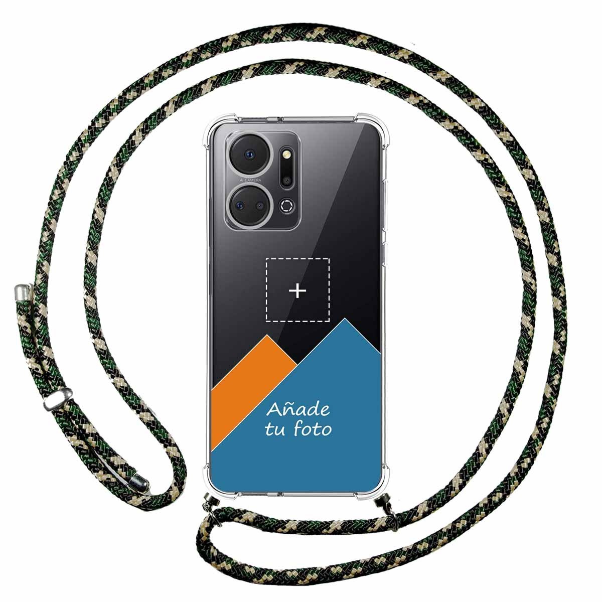 Personaliza tu Funda Colgante Transparente para Huawei Honor X7a con Cordon Verde / Dorado Dibujo Personalizada