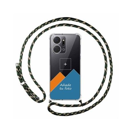 Personaliza tu Funda Colgante Transparente para Huawei Honor X7a con Cordon Verde / Dorado Dibujo Personalizada