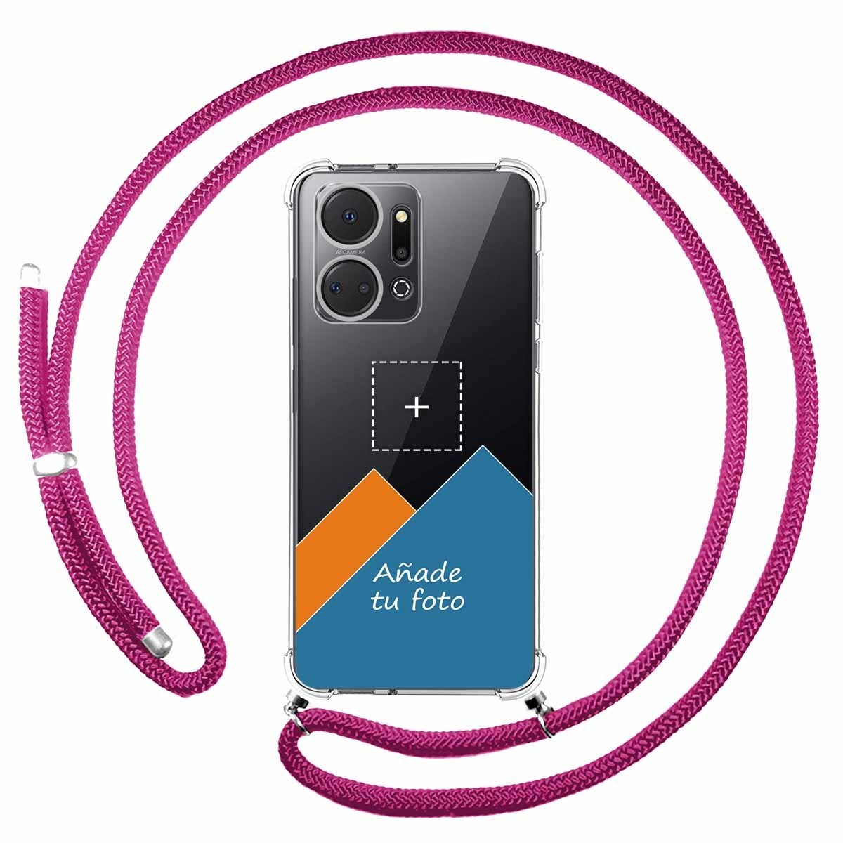 Personaliza tu Funda Colgante Transparente para Huawei Honor X7a con Cordon Rosa Fucsia Dibujo Personalizada