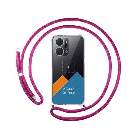 Personaliza tu Funda Colgante Transparente para Huawei Honor X7a con Cordon Rosa Fucsia Dibujo Personalizada
