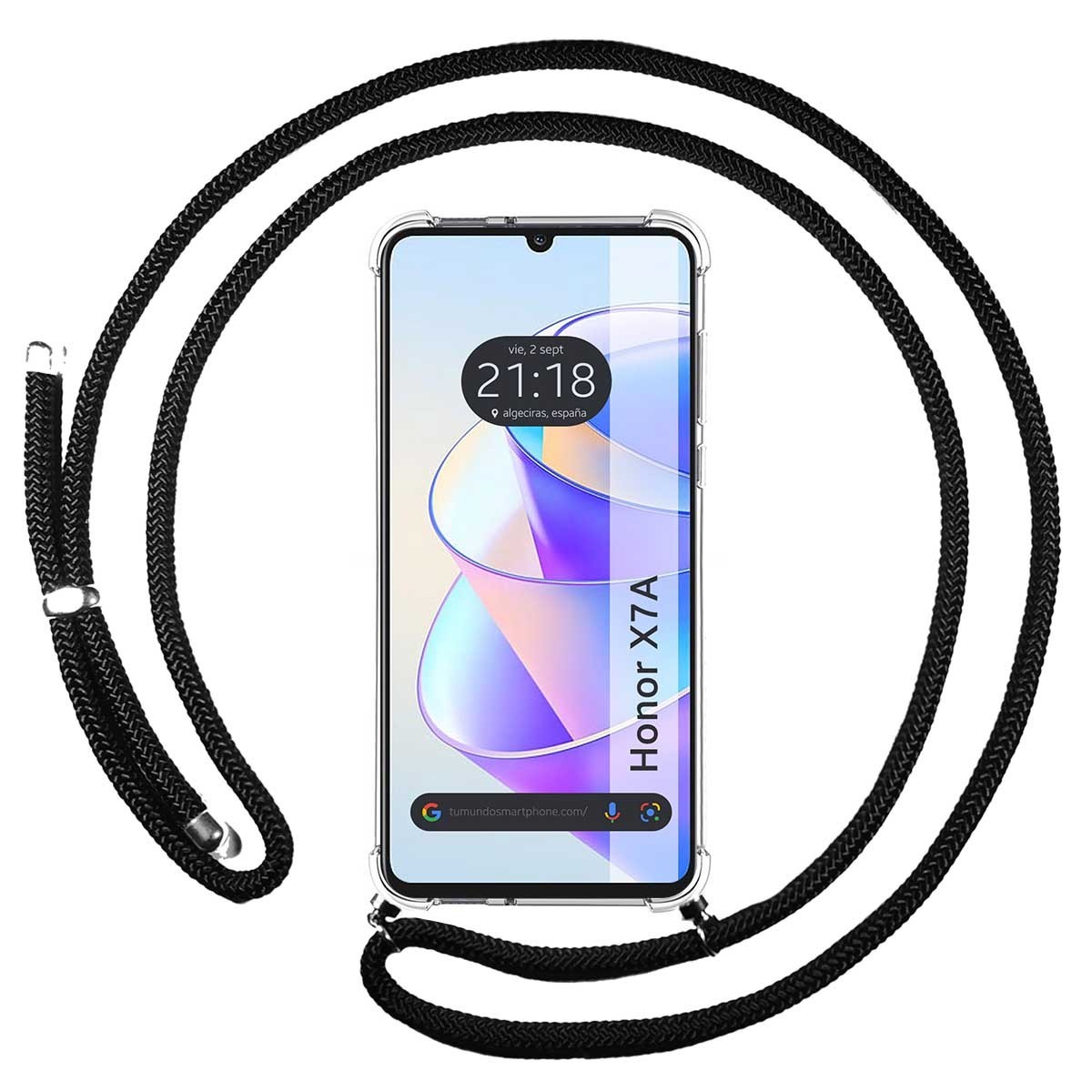 Funda Colgante Transparente para Huawei Honor X7a con Cordon Negro