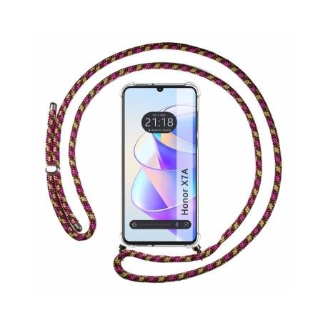 Funda Colgante Transparente para Huawei Honor X7a con Cordon Rosa / Dorado