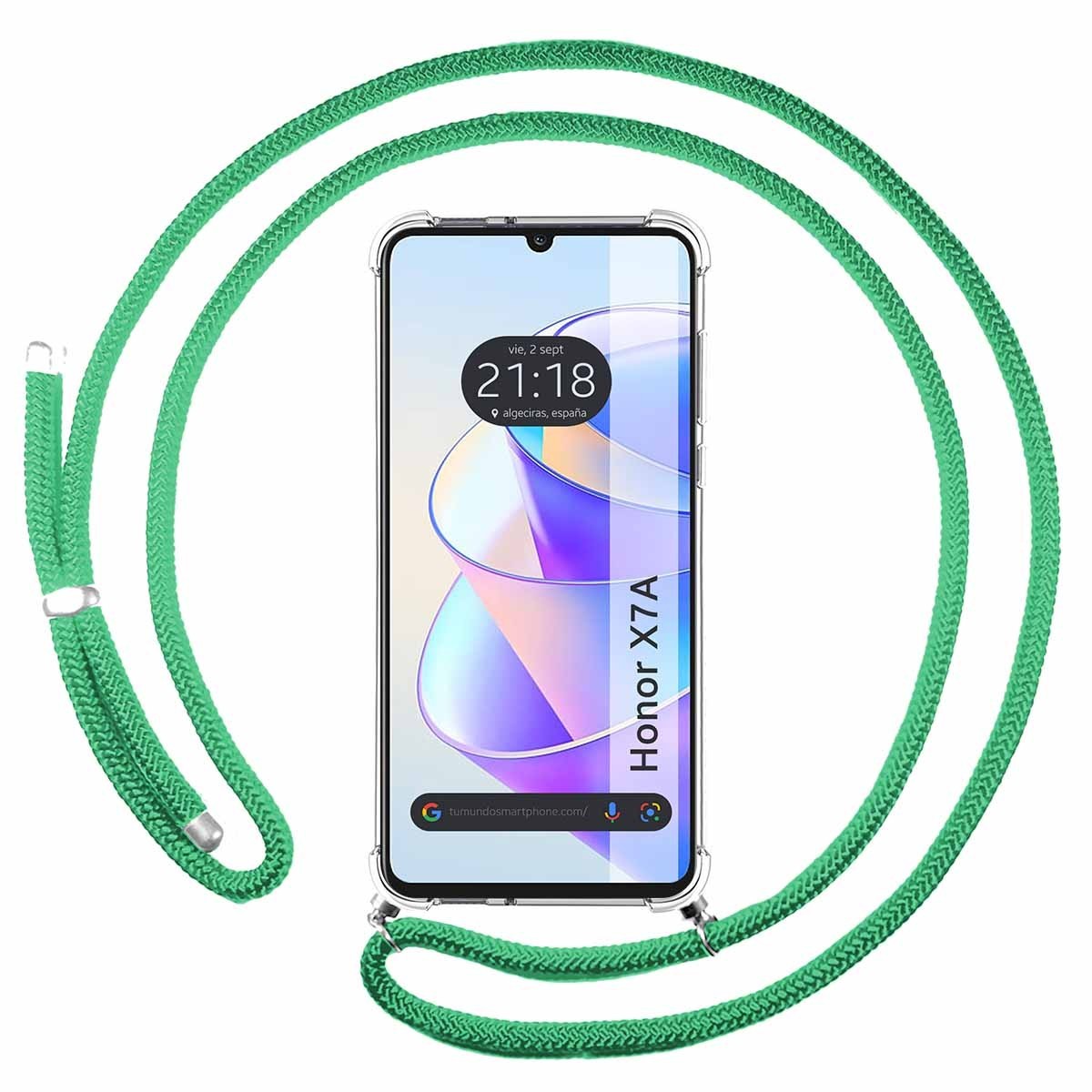 Funda Colgante Transparente para Huawei Honor X7a con Cordon Verde Agua