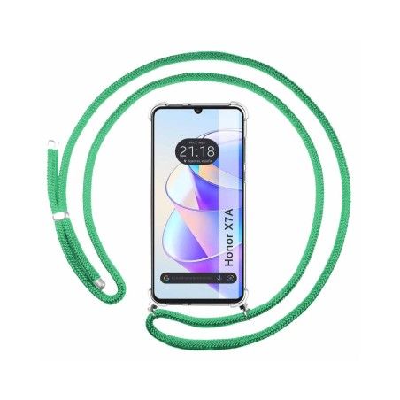 Funda Colgante Transparente para Huawei Honor X7a con Cordon Verde Agua