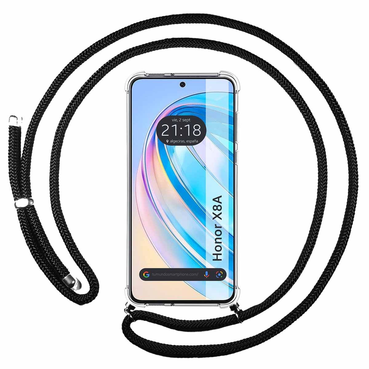 Funda Colgante Transparente para Huawei Honor X8a con Cordon Negro