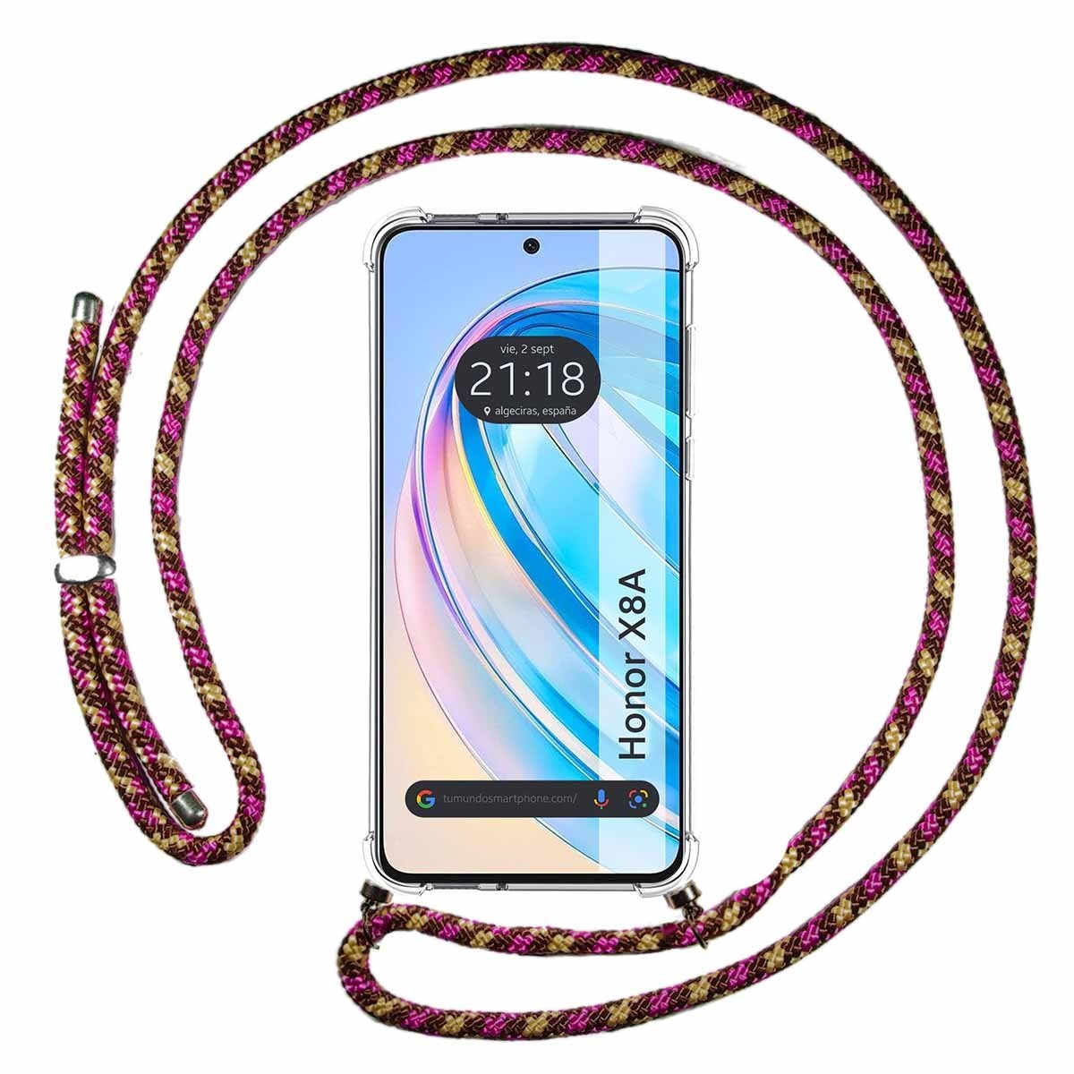 Funda Colgante Transparente para Huawei Honor X8a con Cordon Rosa / Dorado