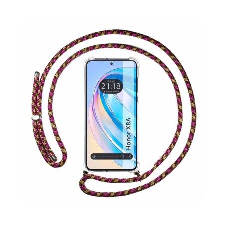 Funda Colgante Transparente para Huawei Honor X8a con Cordon Rosa / Dorado