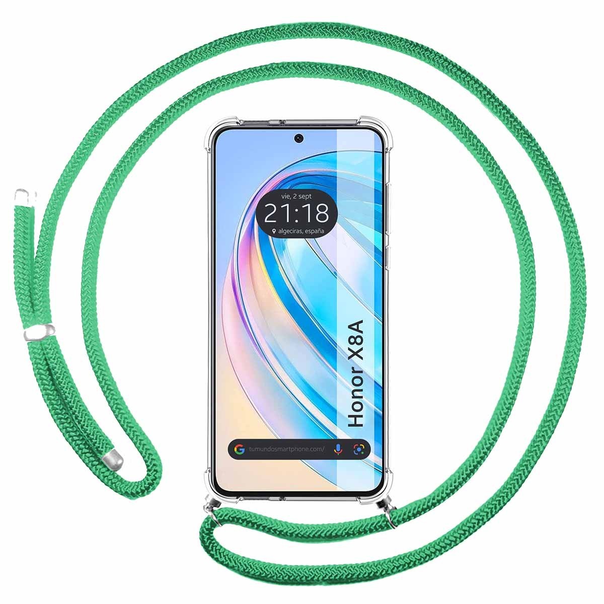 Funda Colgante Transparente para Huawei Honor X8a con Cordon Verde Agua