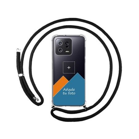 Personaliza tu Funda Colgante Transparente para Xiaomi 13 5G con Cordon Negro Dibujo Personalizada