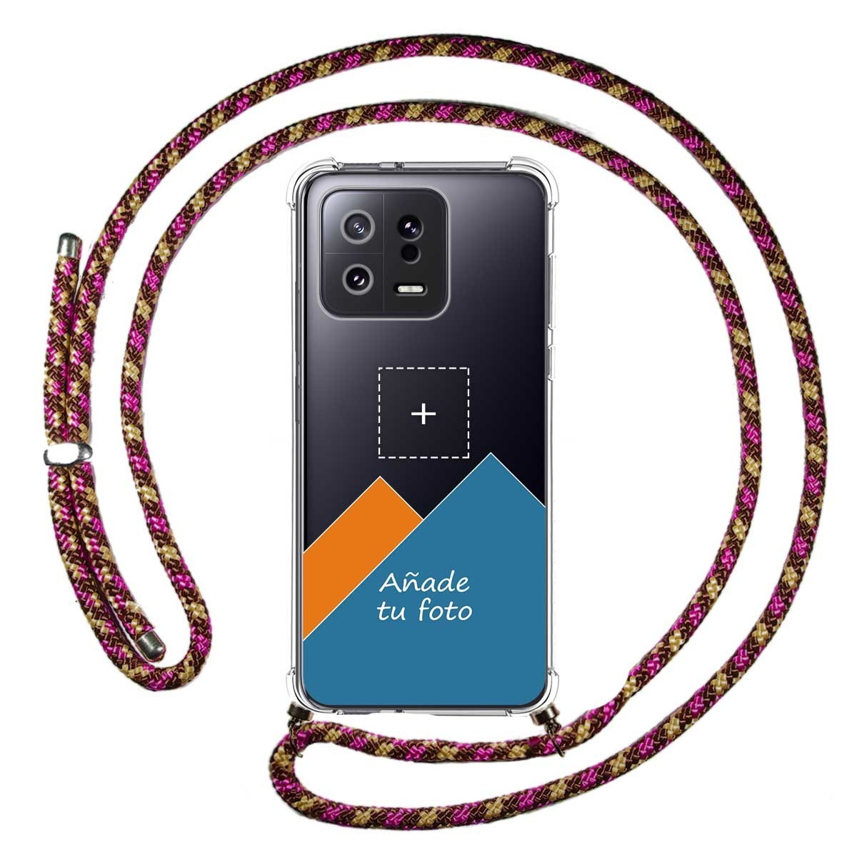 Personaliza tu Funda Colgante Transparente para Xiaomi 13 5G con Cordon Rosa / Dorado Dibujo Personalizada