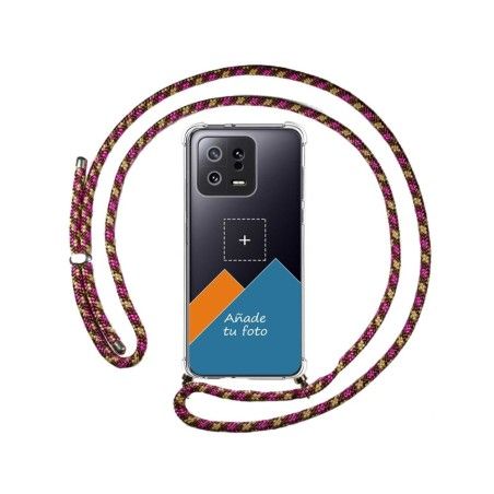 Personaliza tu Funda Colgante Transparente para Xiaomi 13 5G con Cordon Rosa / Dorado Dibujo Personalizada