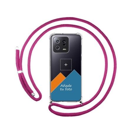 Personaliza tu Funda Colgante Transparente para Xiaomi 13 5G con Cordon Rosa Fucsia Dibujo Personalizada