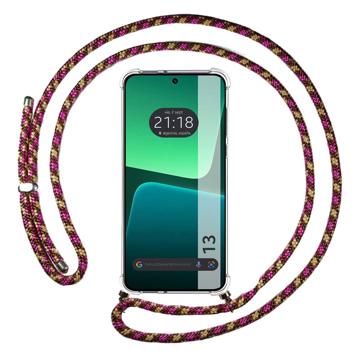 Funda Colgante Transparente compatible con Xiaomi 13 5G con Cordon Rosa / Dorado