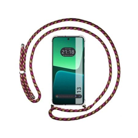 Funda Colgante Transparente compatible con Xiaomi 13 5G con Cordon Rosa / Dorado