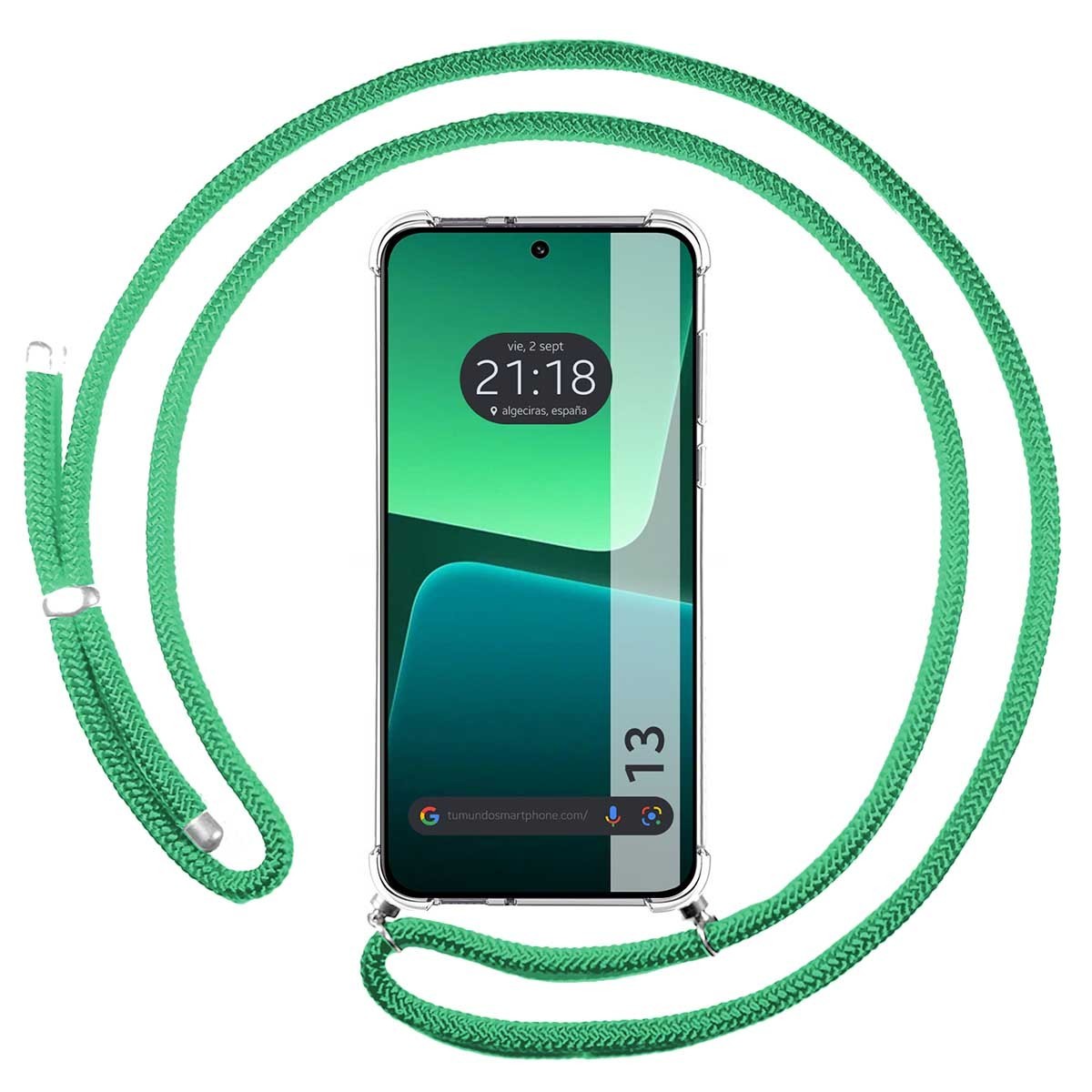 Funda Colgante Transparente compatible con Xiaomi 13 5G con Cordon Verde Agua