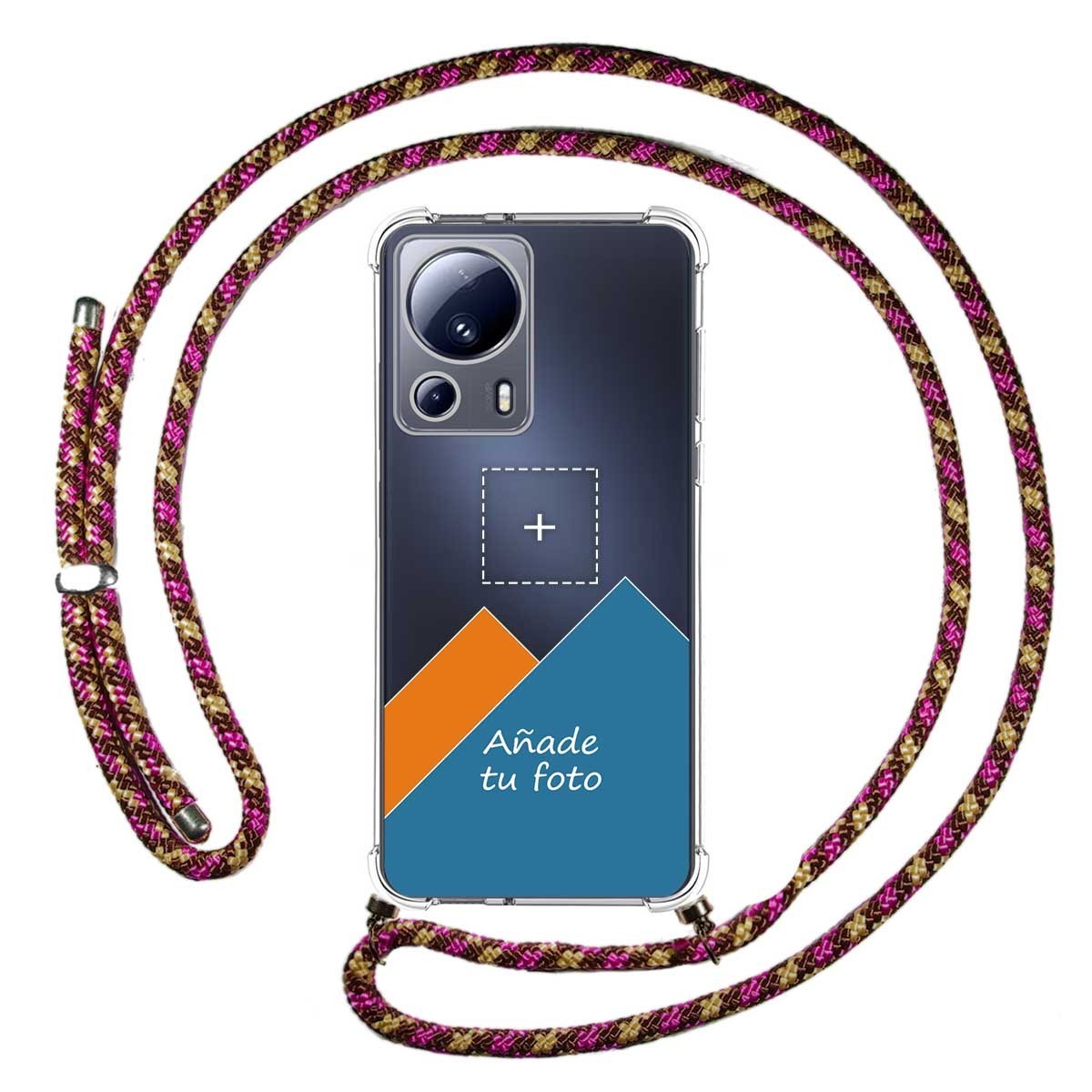 Personaliza tu Funda Colgante Transparente para Xiaomi 13 Lite 5G con Cordon Rosa / Dorado Dibujo Personalizada