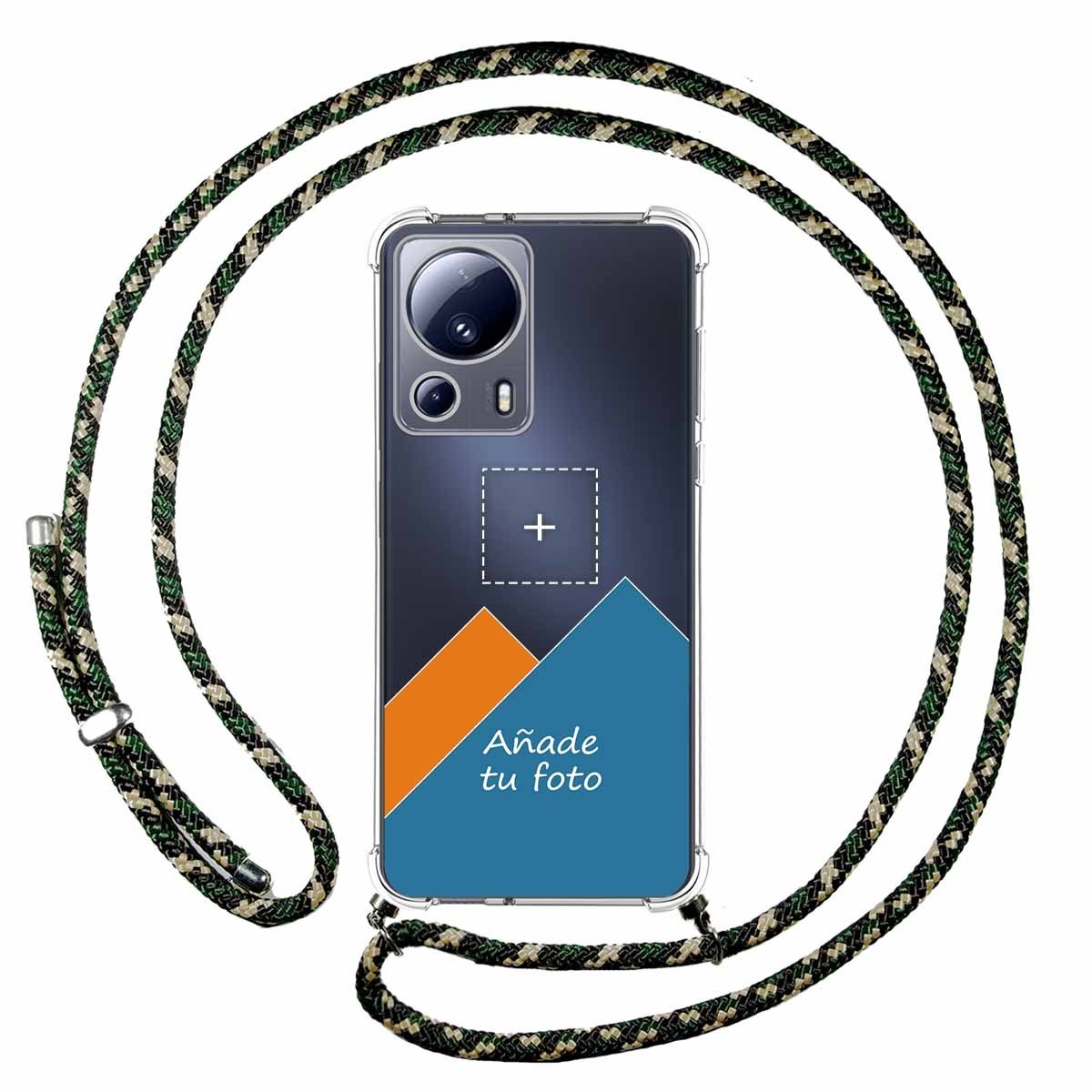 Personaliza tu Funda Colgante Transparente para Xiaomi 13 Lite 5G con Cordon Verde / Dorado Dibujo Personalizada