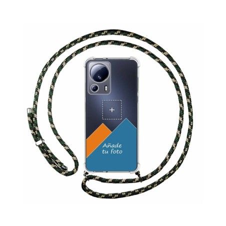 Personaliza tu Funda Colgante Transparente para Xiaomi 13 Lite 5G con Cordon Verde / Dorado Dibujo Personalizada