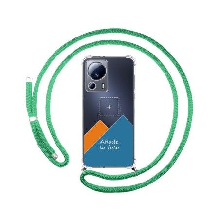 Personaliza tu Funda Colgante Transparente para Xiaomi 13 Lite 5G con Cordon Verde Agua Dibujo Personalizada