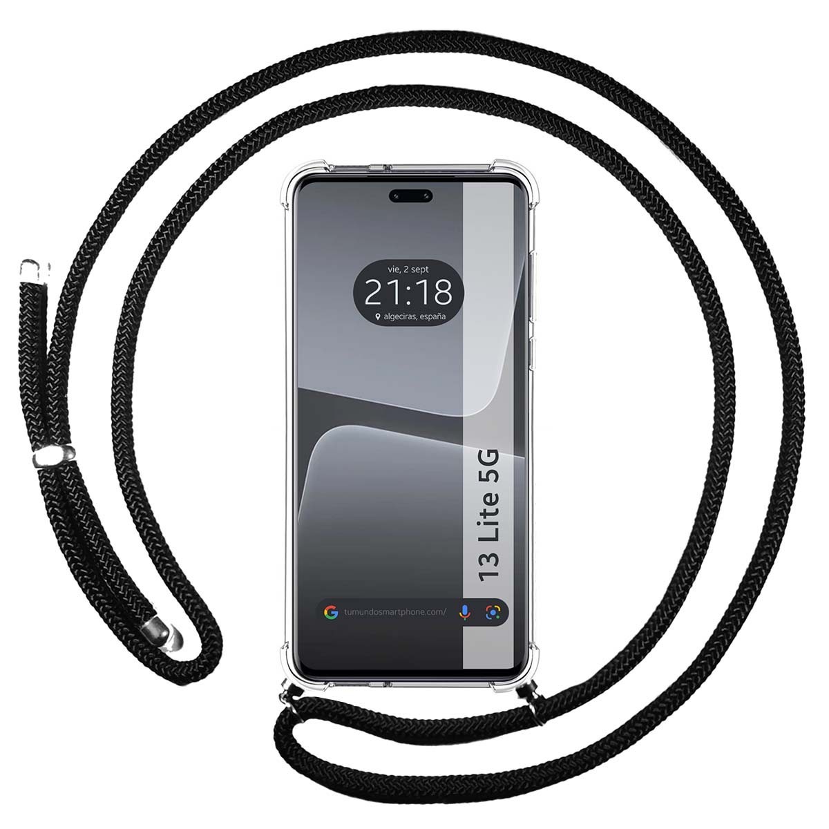 Funda Colgante Transparente compatible con Xiaomi 13 Lite 5G con Cordon Negro