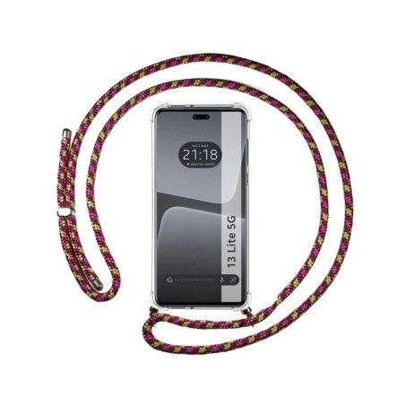 Funda Colgante Transparente compatible con Xiaomi 13 Lite 5G con Cordon Rosa / Dorado