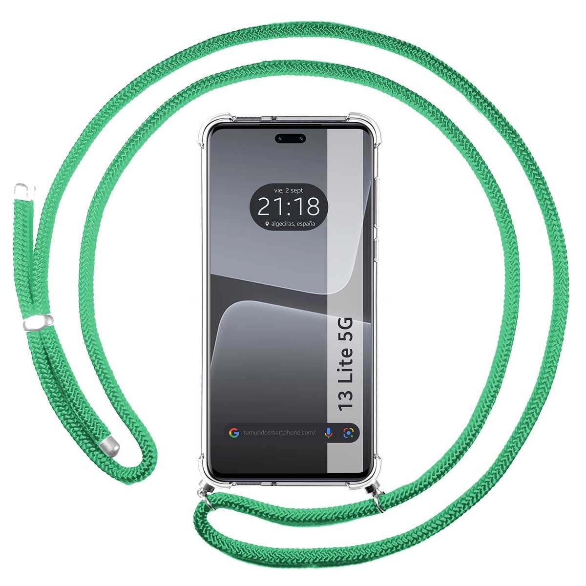 Funda Colgante Transparente compatible con Xiaomi 13 Lite 5G con Cordon Verde Agua