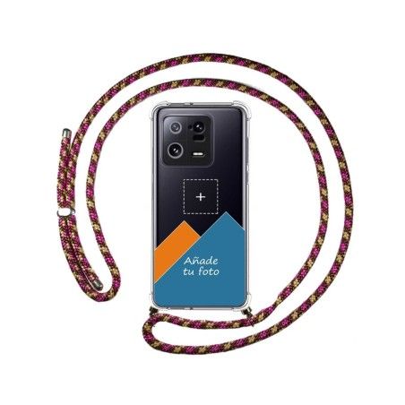 Personaliza tu Funda Colgante Transparente para Xiaomi 13 Pro 5G con Cordon Rosa / Dorado Dibujo Personalizada