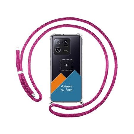 Personaliza tu Funda Colgante Transparente para Xiaomi 13 Pro 5G con Cordon Rosa Fucsia Dibujo Personalizada