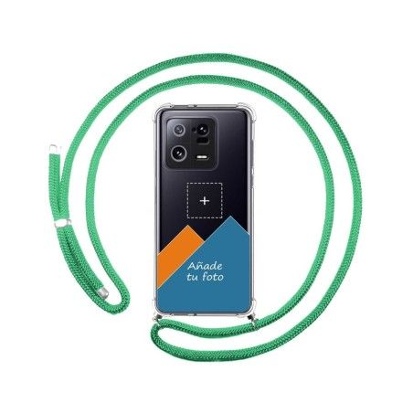 Personaliza tu Funda Colgante Transparente para Xiaomi 13 Pro 5G con Cordon Verde Agua Dibujo Personalizada