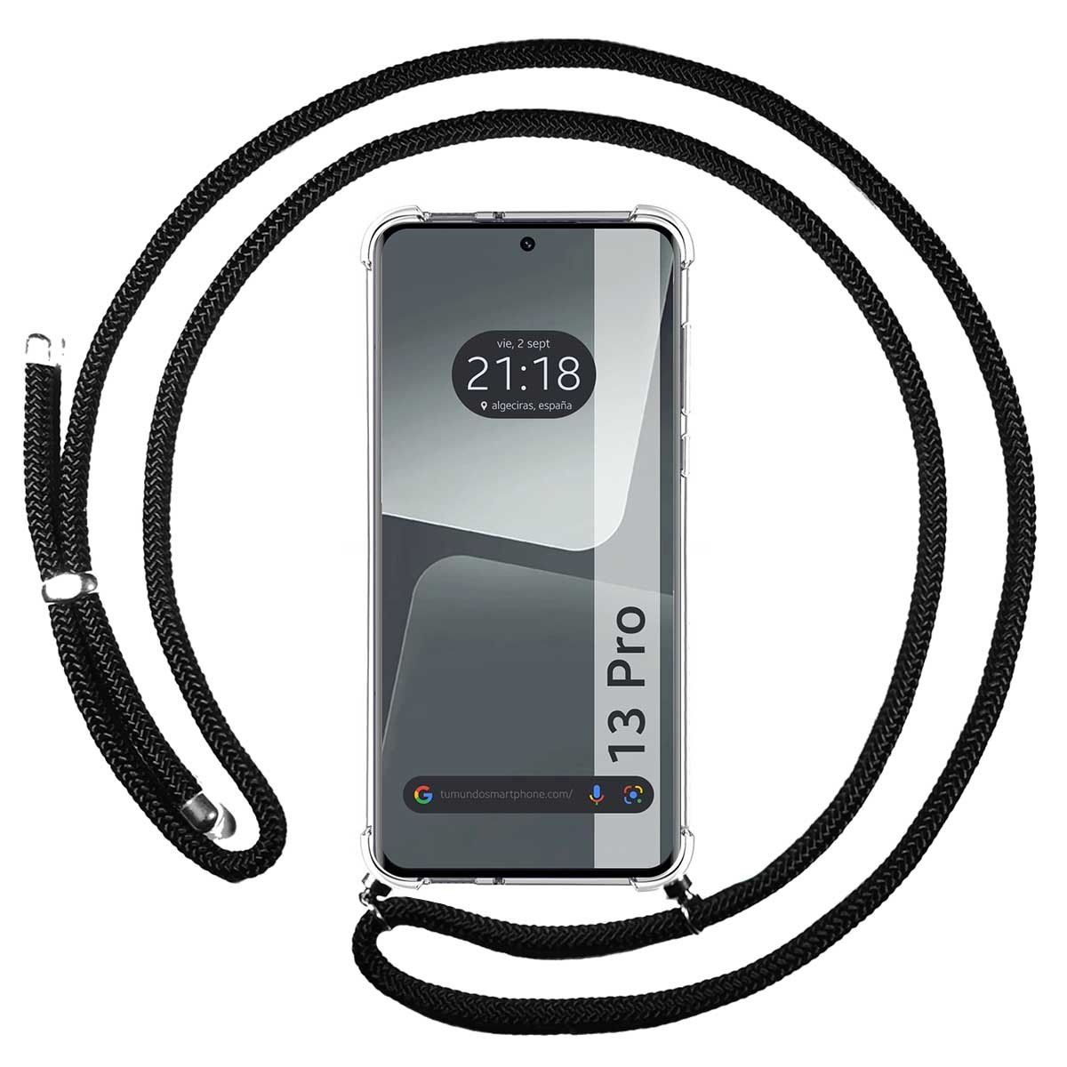 Funda Colgante Transparente compatible con Xiaomi 13 Pro 5G con Cordon Negro