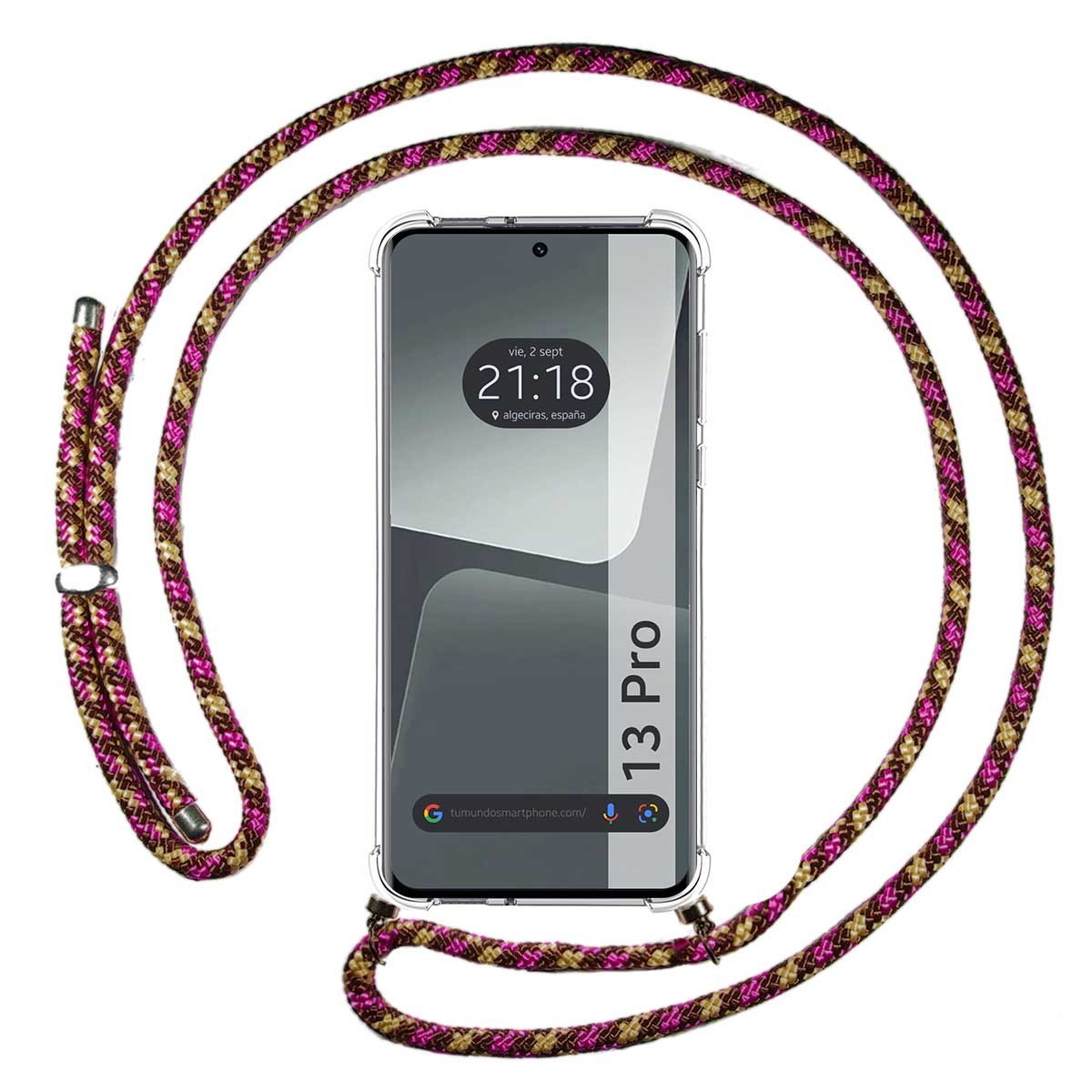 Funda Colgante Transparente compatible con Xiaomi 13 Pro 5G con Cordon Rosa / Dorado