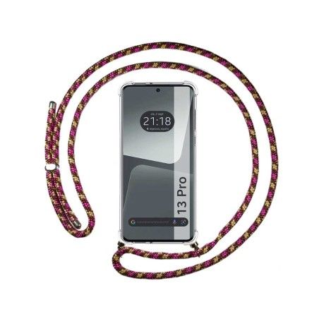 Funda Colgante Transparente compatible con Xiaomi 13 Pro 5G con Cordon Rosa / Dorado