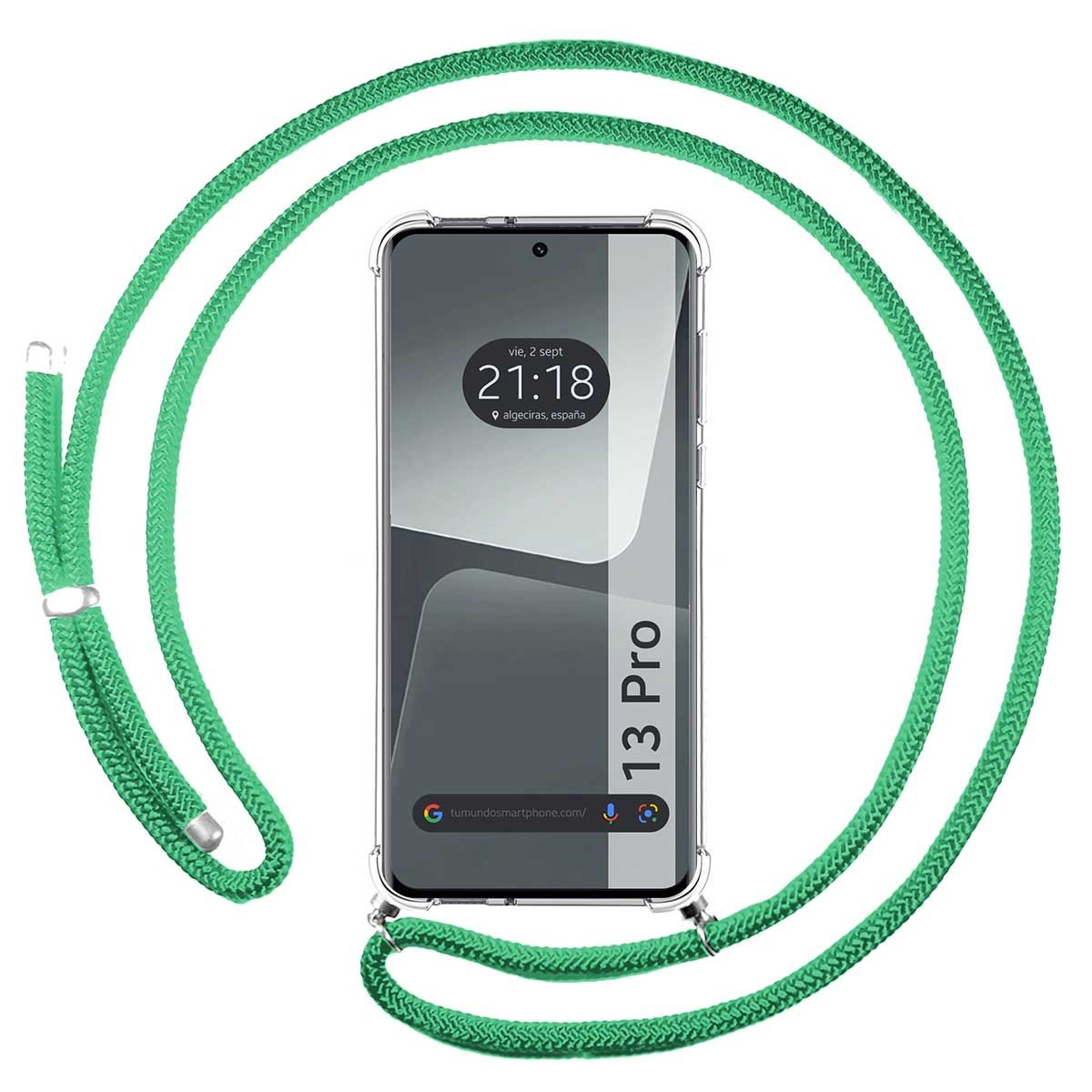 Funda Colgante Transparente compatible con Xiaomi 13 Pro 5G con Cordon Verde Agua