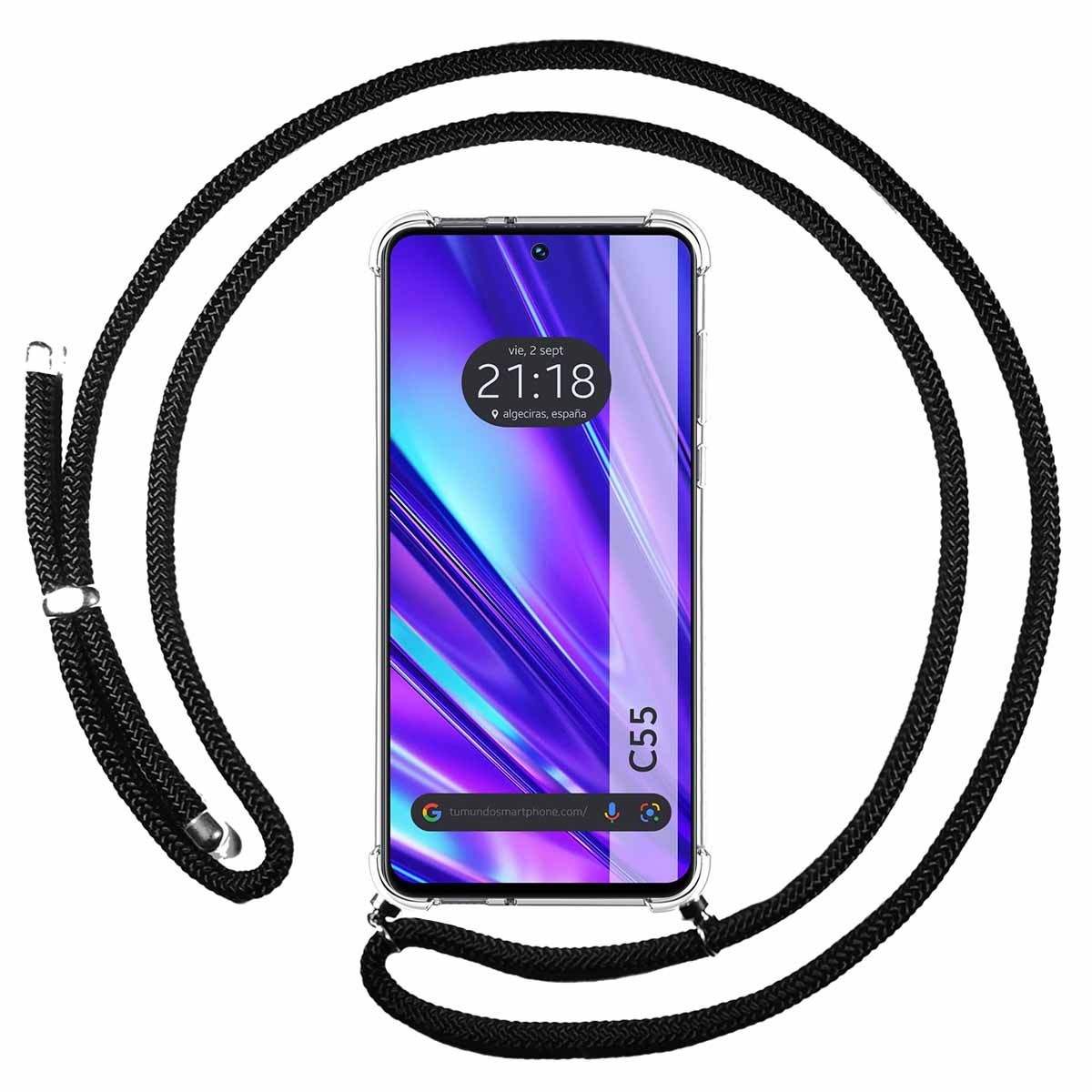 Funda Colgante Transparente para Realme C55 con Cordon Negro