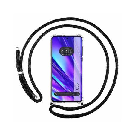Funda Colgante Transparente para Realme C55 con Cordon Negro