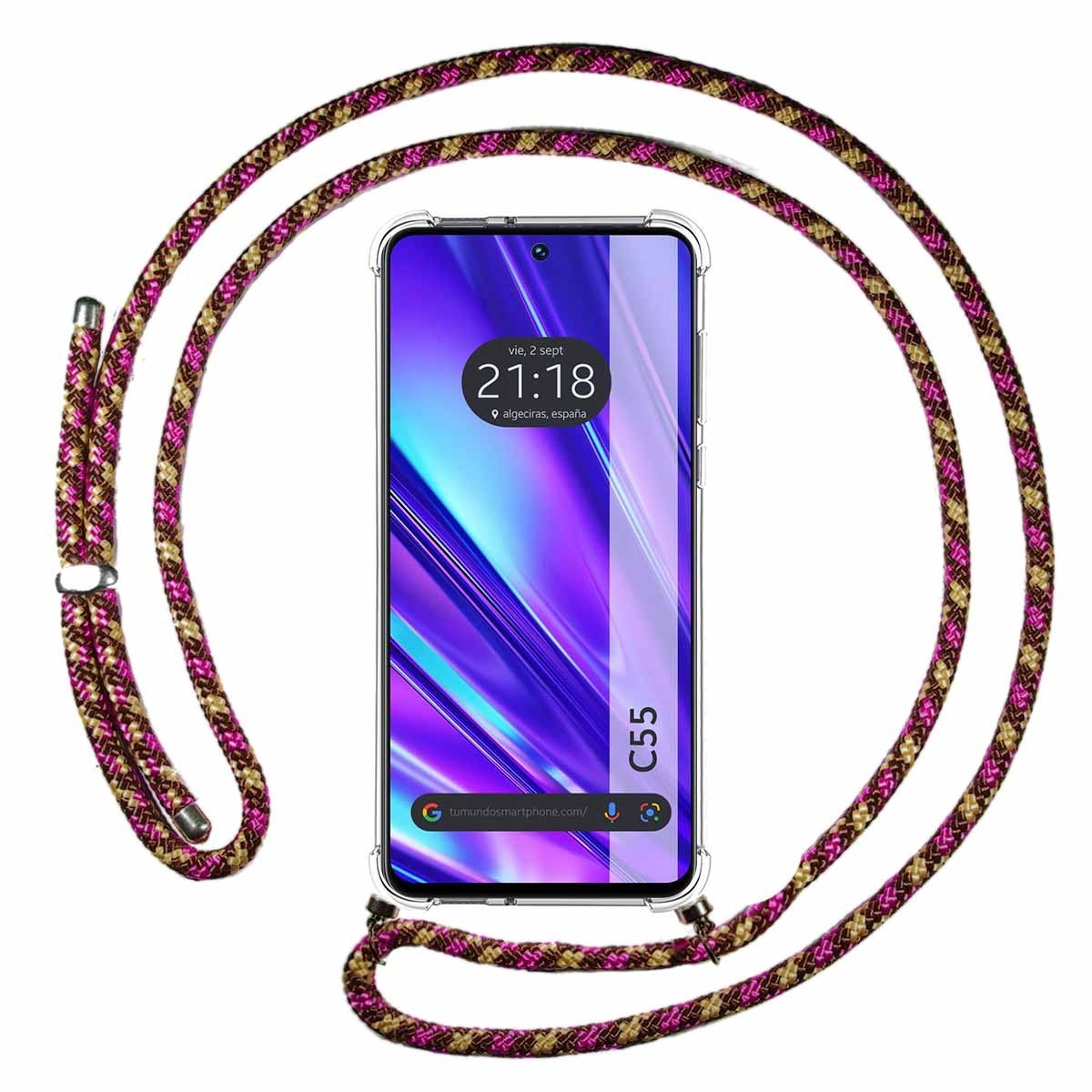 Funda Colgante Transparente para Realme C55 con Cordon Rosa / Dorado