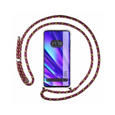 Funda Colgante Transparente para Realme C55 con Cordon Rosa / Dorado