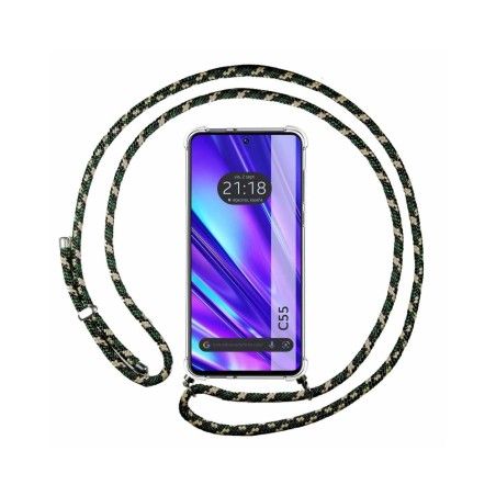 Funda Colgante Transparente para Realme C55 con Cordon Verde / Dorado