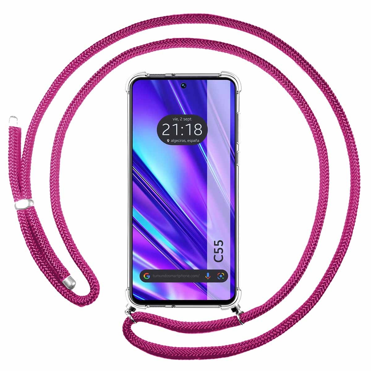 Funda Colgante Transparente para Realme C55 con Cordon Rosa Fucsia