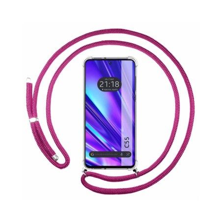 Funda Colgante Transparente para Realme C55 con Cordon Rosa Fucsia