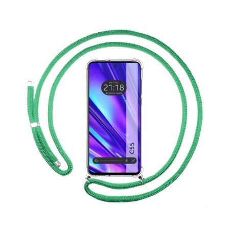 Funda Colgante Transparente para Realme C55 con Cordon Verde Agua