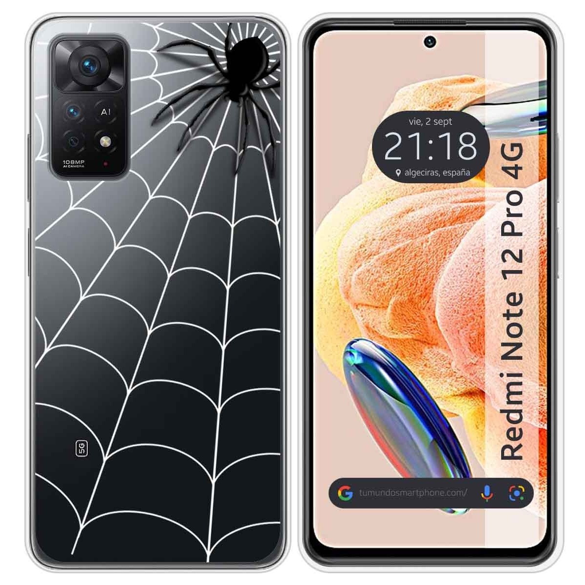 Funda Silicona Transparente compatible con Xiaomi Redmi Note 12 Pro 4G diseño Araña Dibujos