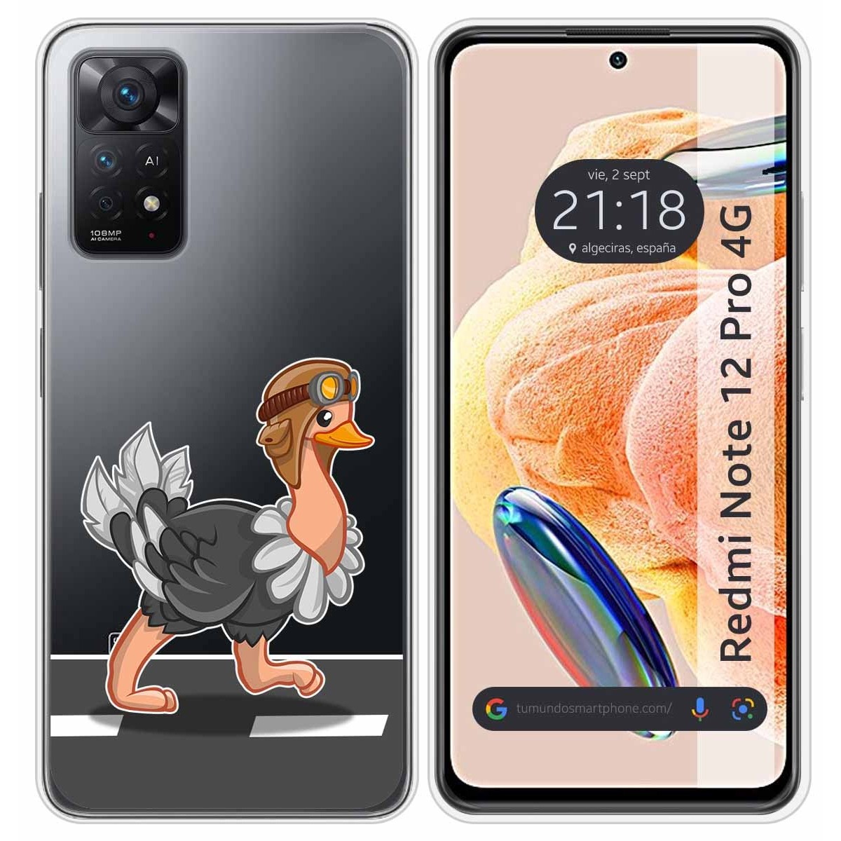 Funda Silicona Transparente compatible con Xiaomi Redmi Note 12 Pro 4G diseño Avestruz Dibujos