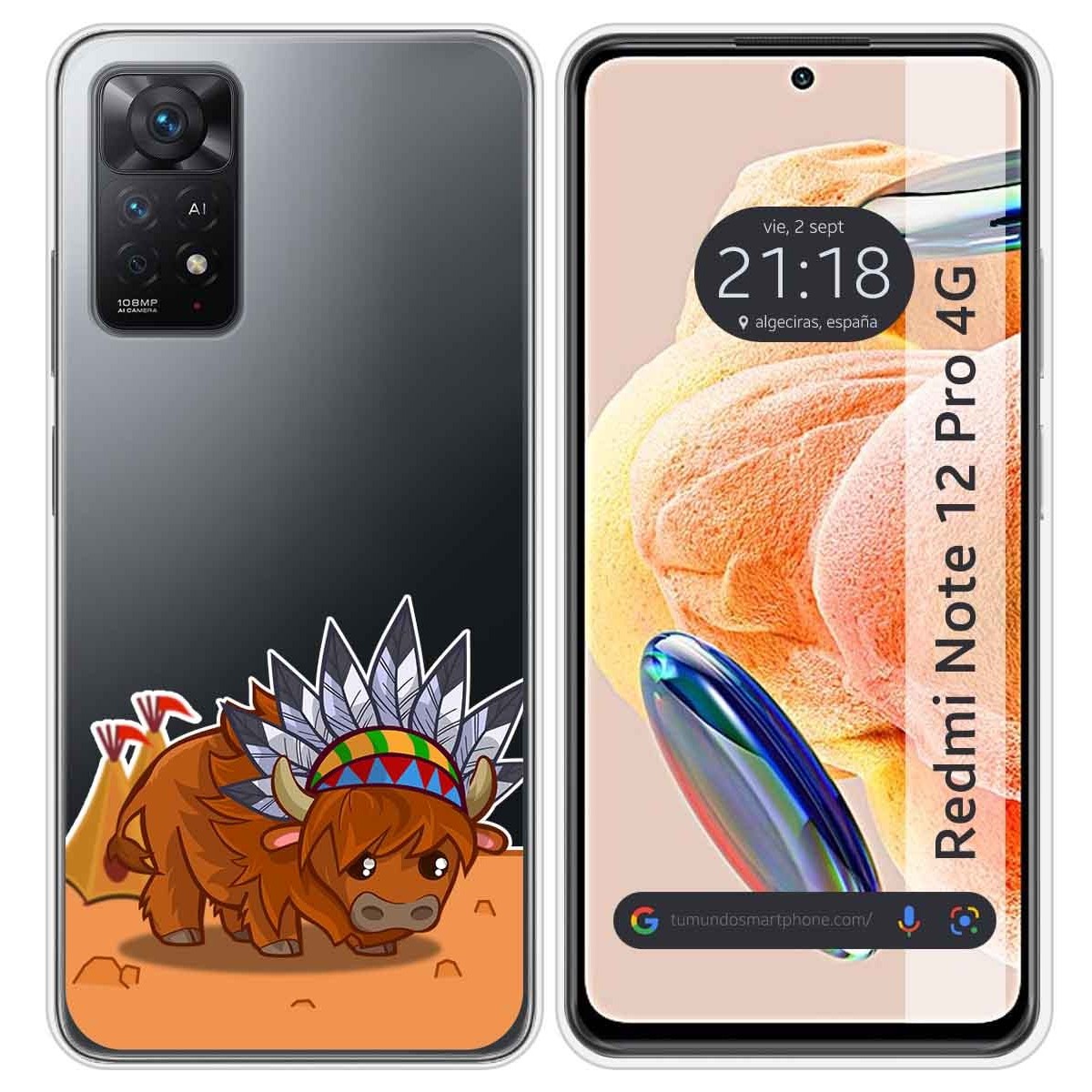 Funda Silicona Transparente compatible con Xiaomi Redmi Note 12 Pro 4G diseño Bufalo Dibujos